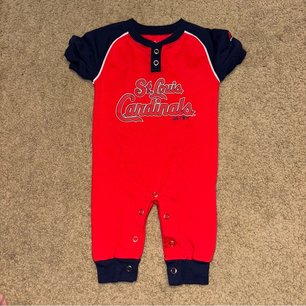 Majestic St Louis Cardinals Red and Navy Baby Outfit, size 3-6 months